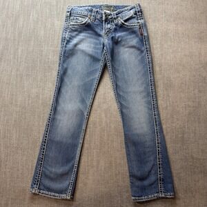 Silver Jeans Womens Capri Jeans Size W25 Blue Wash Distressed Stretch